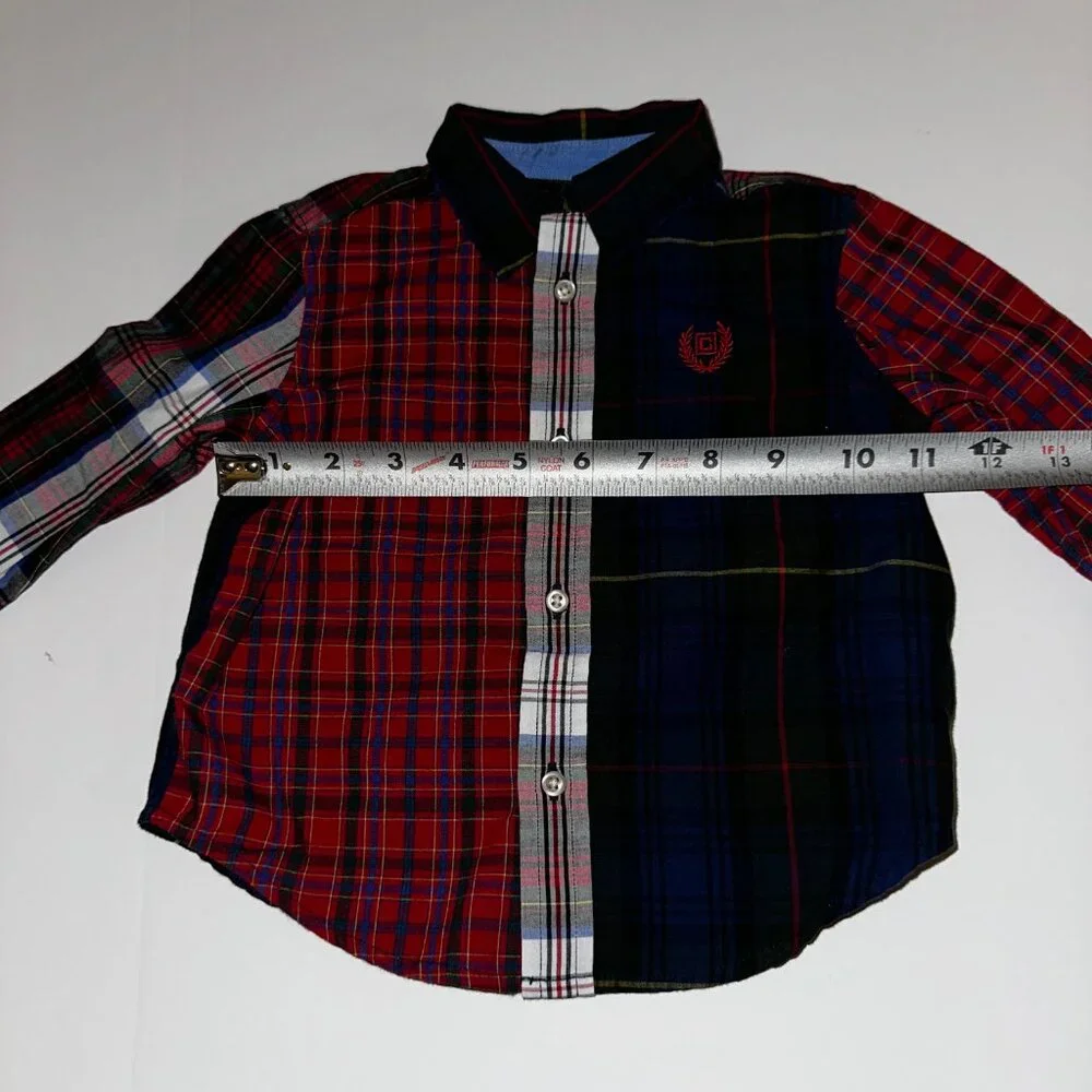 CHAPS Baby Boys 9M Shirt/Pants Set Navy Pants & blue/red plaid Shirt